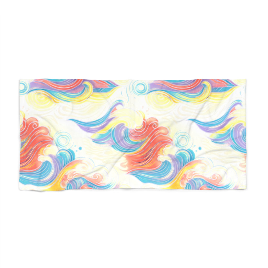 Colorful Swirl Beach Towel — Pastel Rainbow Wave Pattern