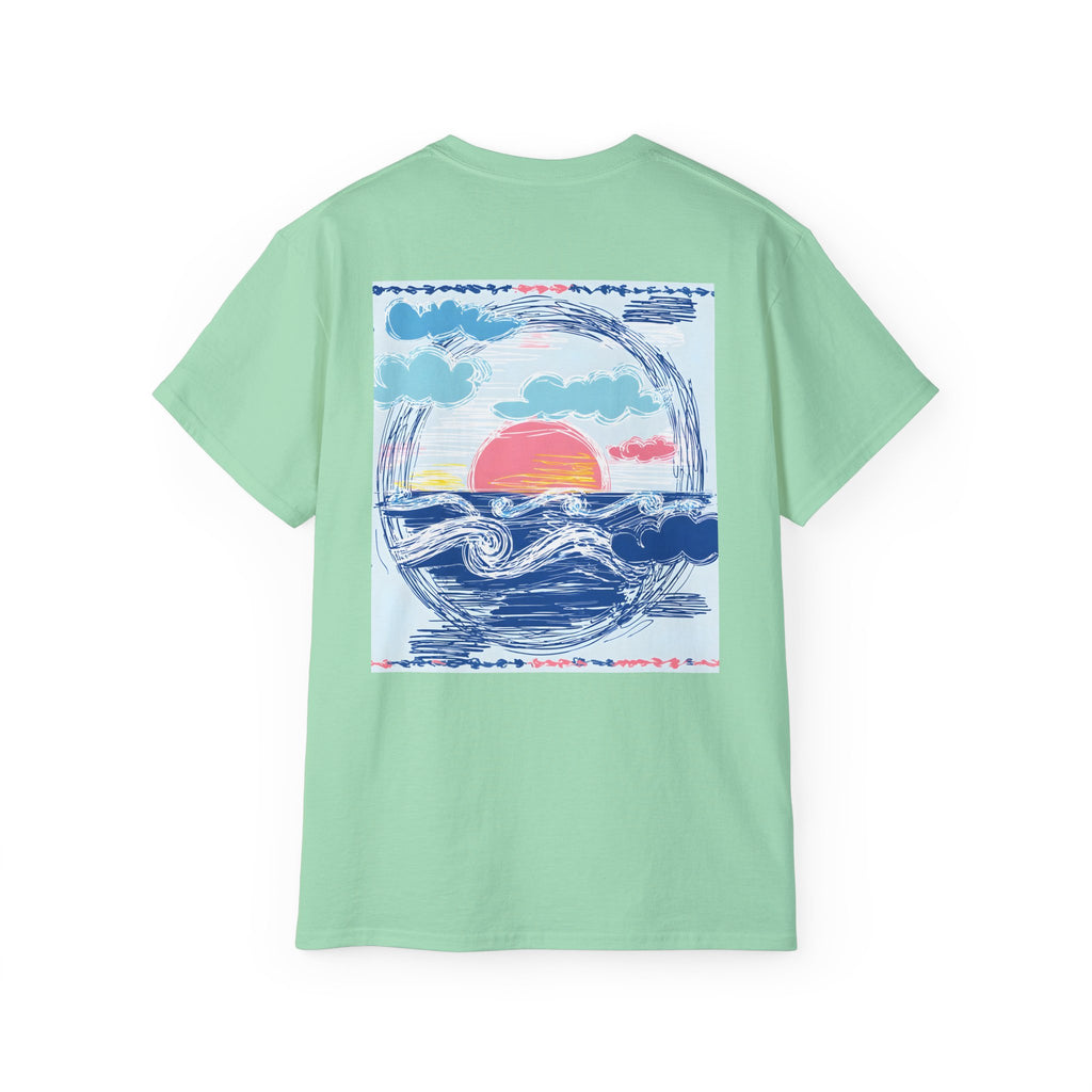 Sunset Wave Tee — Beach Graphic Cotton T-Shirt - Peace Love & salt Collection
