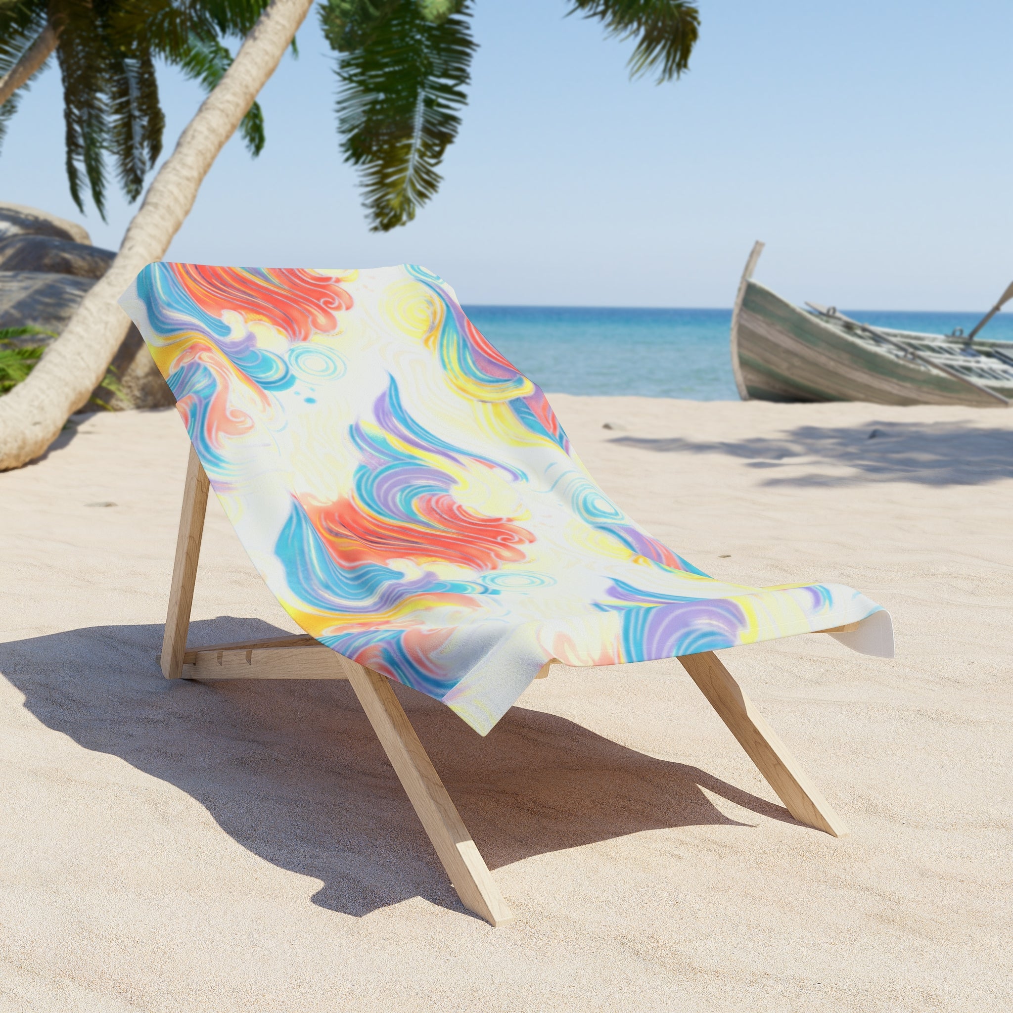 Colorful Swirl Beach Towel — Pastel Rainbow Wave Pattern