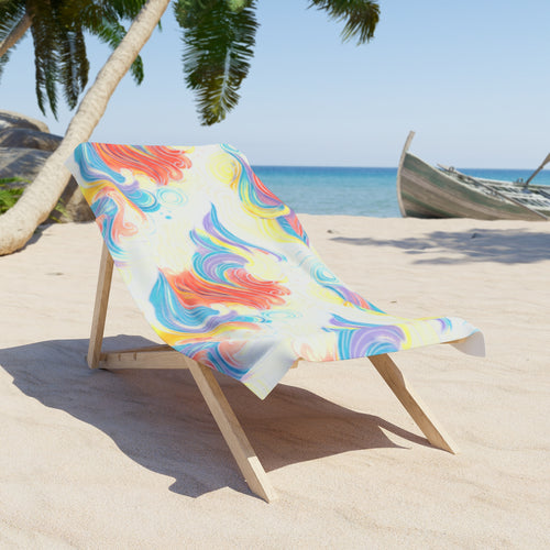 Colorful Swirl Beach Towel — Pastel Rainbow Wave Pattern