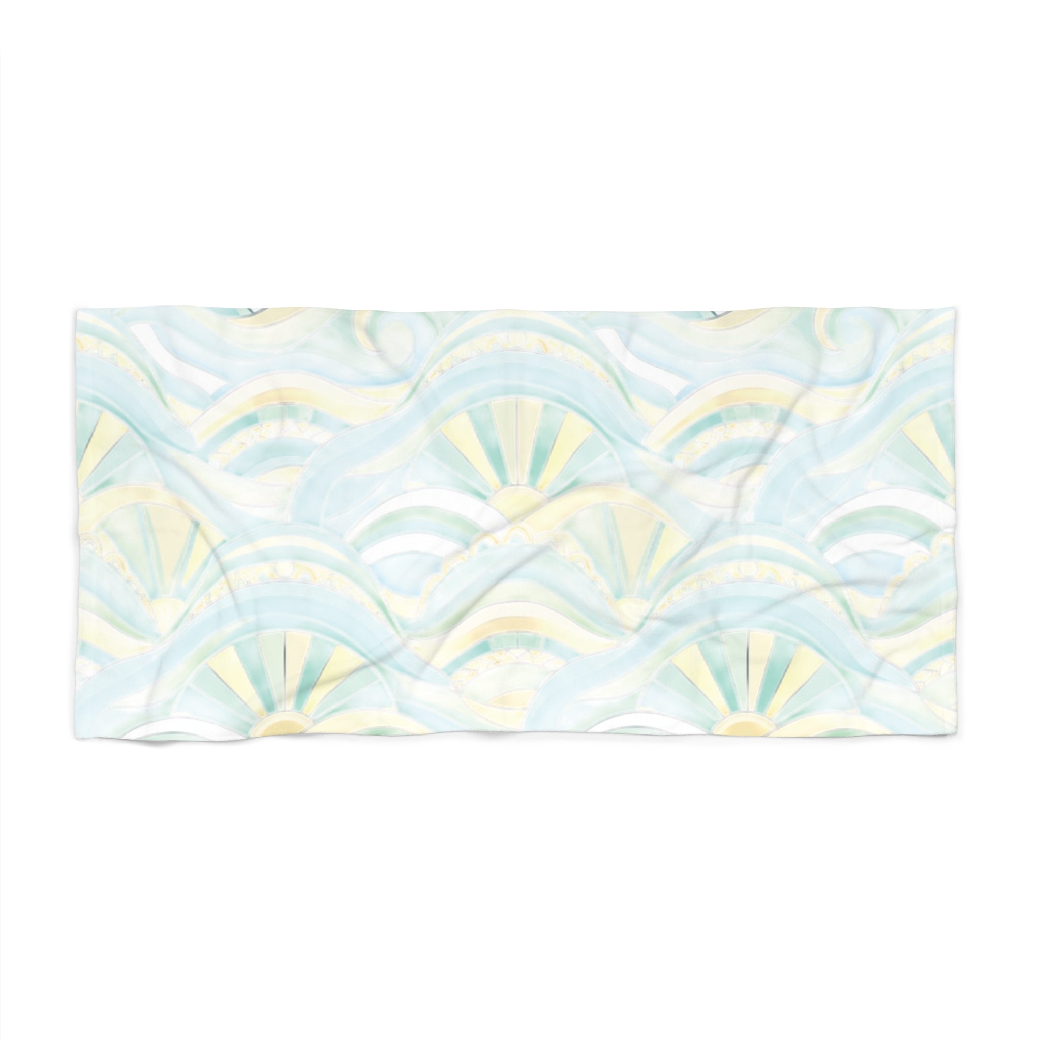 Sunrise Waves Beach Towel — Pastel Watercolor Coastal Pattern