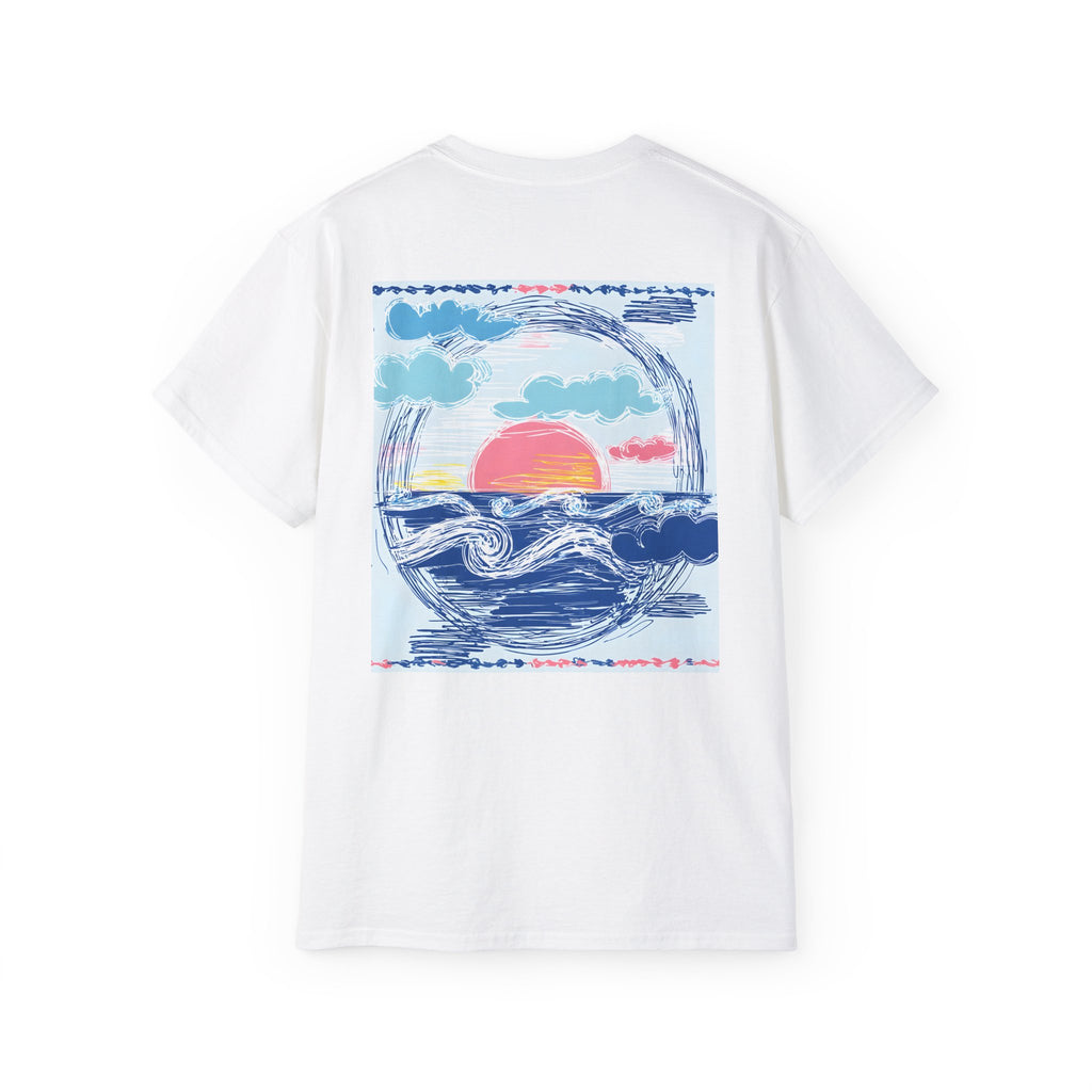 Sunset Wave Tee — Beach Graphic Cotton T-Shirt - Peace Love & salt Collection