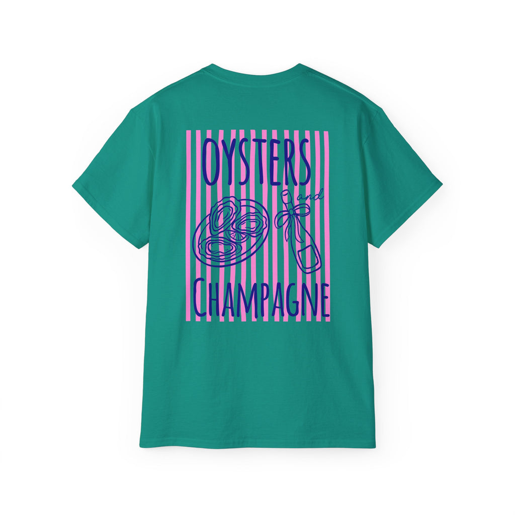 Oysters & Champagne Graphic Tee — Nautical Seafood Festival Shirt