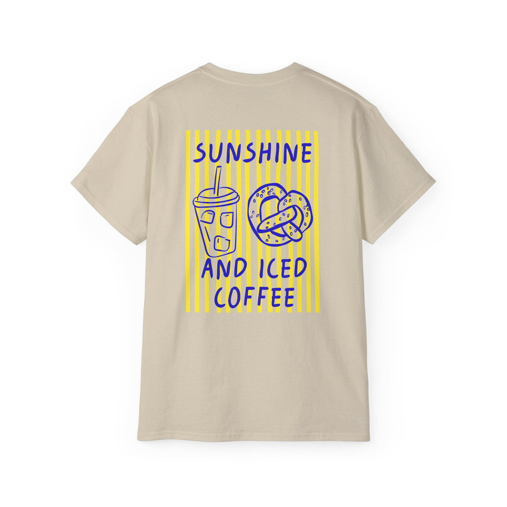 Sunshine and Iced Coffee T-Shirt — Cute Coffee & Pretzel Graphic Tee Sunshine Collection