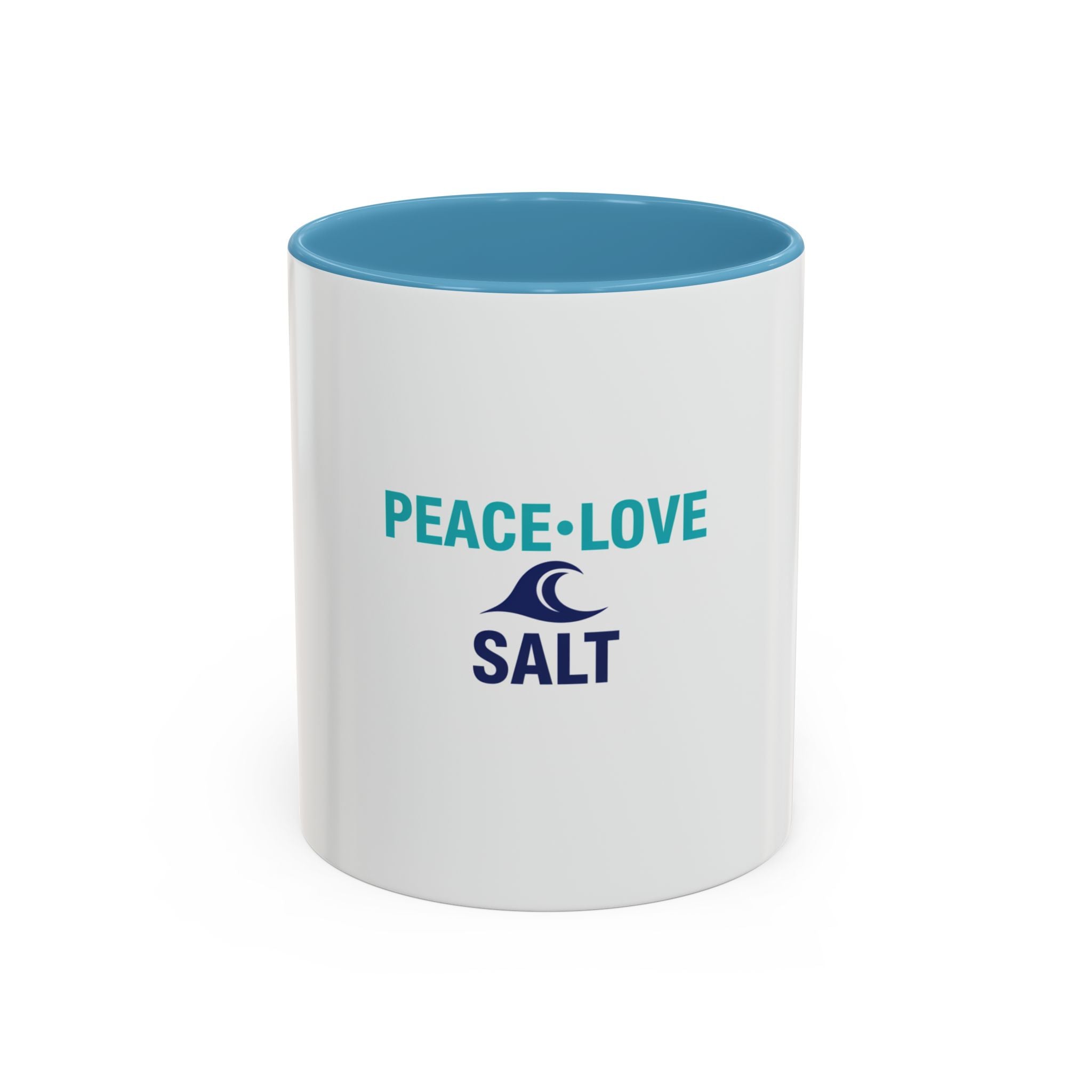 Peace • Love • Salt Accent Coffee Mug — Beach Wave Ceramic Cup (11/15 oz)