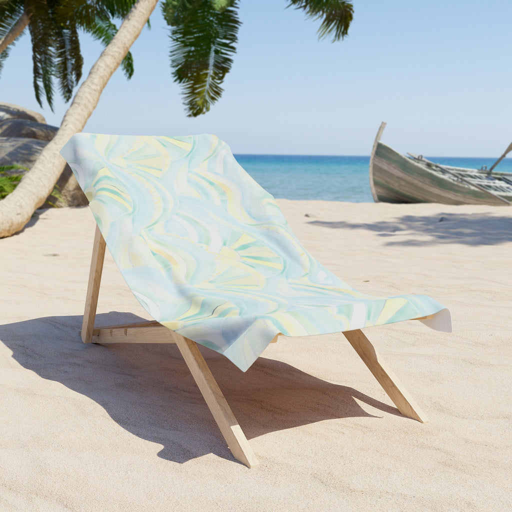 Sunrise Waves Beach Towel — Pastel Watercolor Coastal Pattern