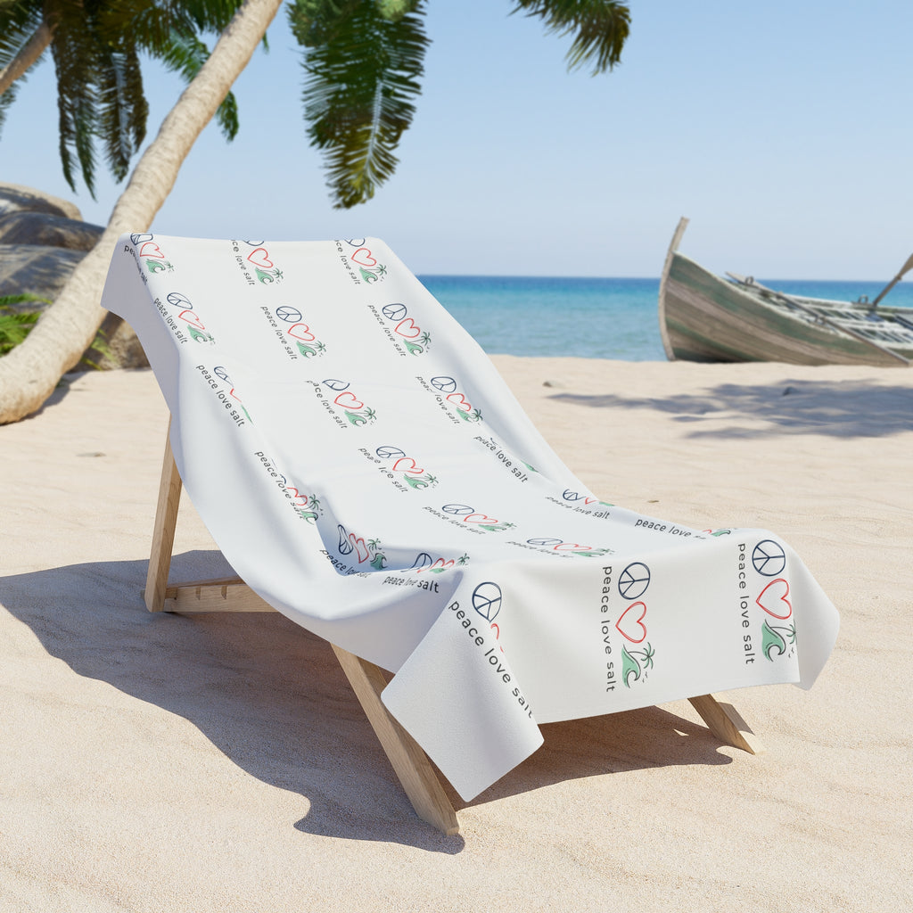 Peace Love Surf Beach Towel — Retro Palm & Wave Icon Pattern PLS Collection