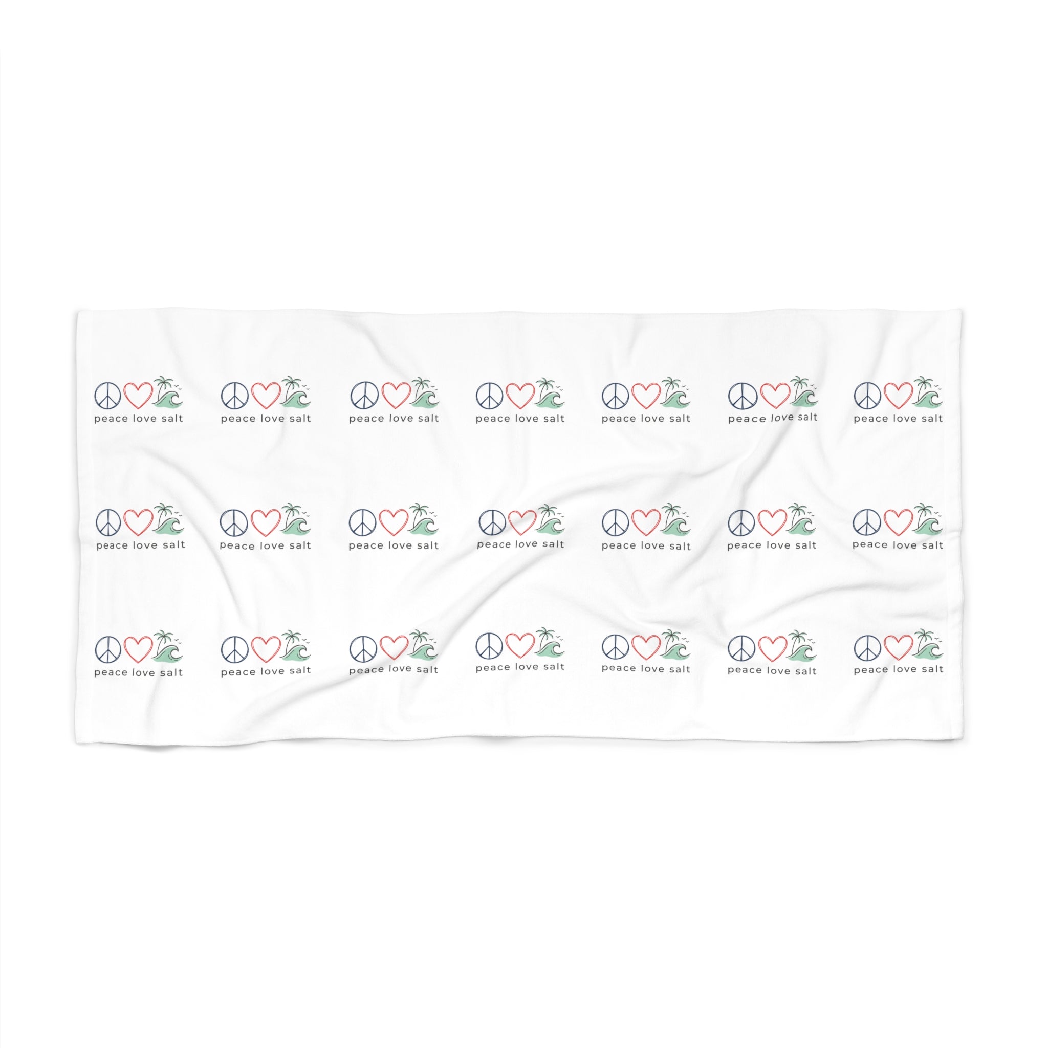 Peace Love Surf Beach Towel — Retro Palm & Wave Icon Pattern PLS Collection