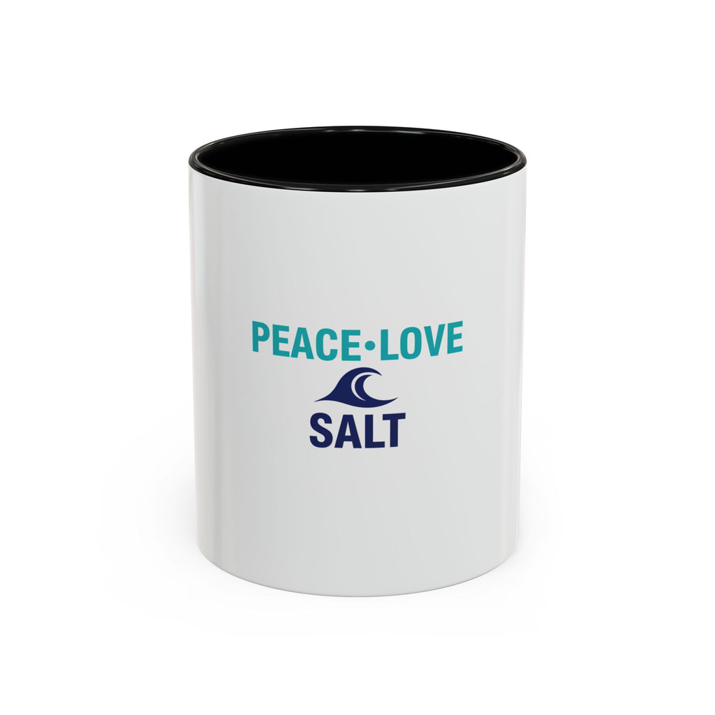 Peace • Love • Salt Accent Coffee Mug — Beach Wave Ceramic Cup (11/15 oz)