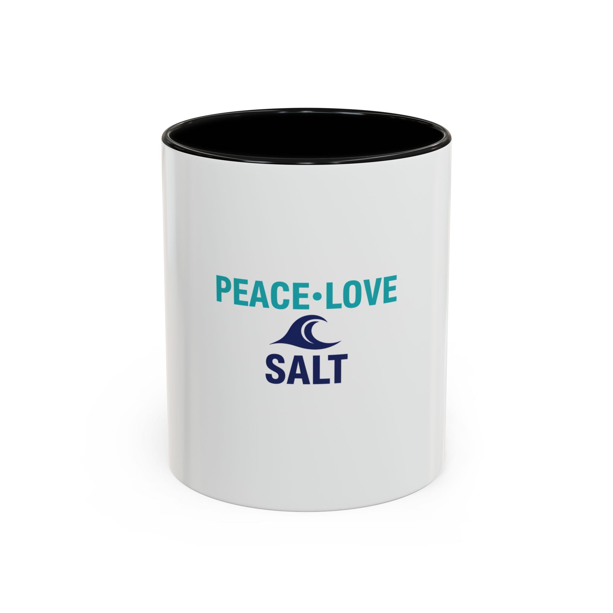Peace • Love • Salt Accent Coffee Mug — Beach Wave Ceramic Cup (11/15 oz)